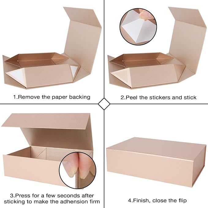 Aimyoo Gold Collapsible Gift Box with Magnetic Closure Lids 10.5x7x3 in, Medium Bridesmaid Groomsman Proposal Boxes, Rectangle Present Box for Graduation Birthday Storage (1 Pack)
