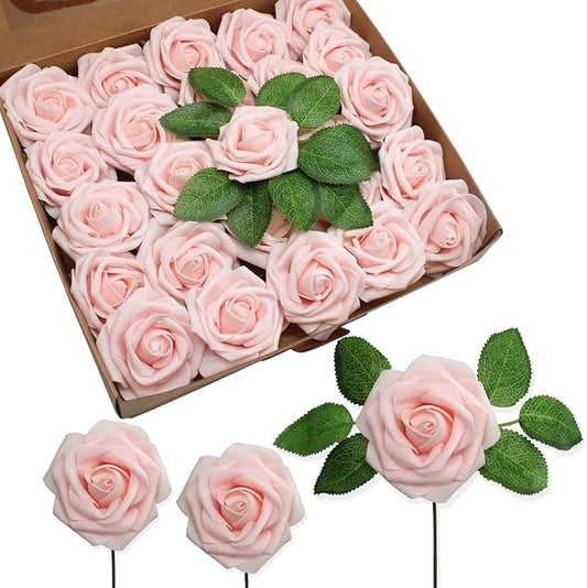JOYLEX Artificial Flowers Realistic Roses, Real Looking Fake Roses with Stem for DIY Wedding Bouquets Centerpieces Bridal Shower Party Home Romantic Decorations (Light Pink, Regular 3" - 200pcs)