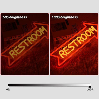 Restroom Neon Signs for Wall Decor Restroom Led Sign Dimmable USB Bathroom Neon Light with Arrow Toilet Bathroom Signs for Home Bar School Shopping Mall Hotels Hospitals