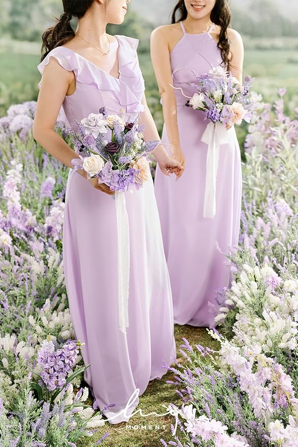 Ling's moment Artificial Flowers Purple Bridesmaid Bouquet Set of 4, Lavender Wedding Flowers Bouquets for Bridesmaids, 7 Inch Bridal Bouquets for Bridesmaids, Wedding, etc