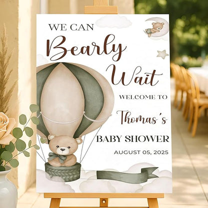 Personalized Baby Shower Welcome Sign For Outdoor, Custom Hot Air Balloon Baby Shower Yard Sign, We Can Bearly Wait Baby's Decorations Sign, Hot Air Balloon Sign For Boy Girl