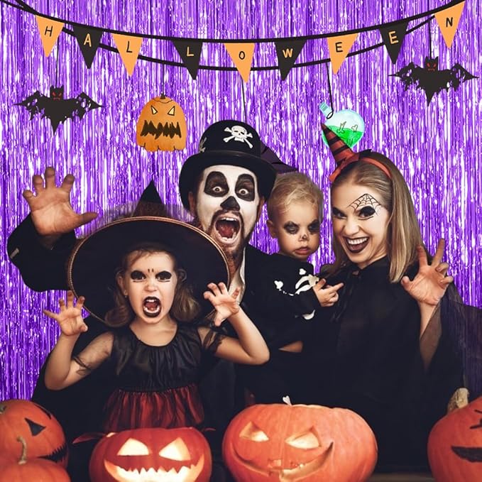 3 Pack Purple Streamers Backdrop Curtain Halloween Party Decorations Purple Tinsel Foil Fringe Backdrop Birthday Graduation Bachelorette Christmas New Year Themed Party Decorations