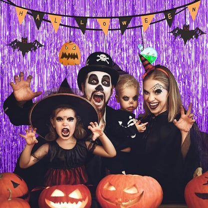3 Pack Purple Streamers Backdrop Curtain Halloween Party Decorations Purple Tinsel Foil Fringe Backdrop Birthday Graduation Bachelorette Christmas New Year Themed Party Decorations