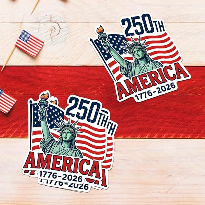 HANDICHI Design 5 Pack 2 Inch America 250th Anniversary Stickers (1776–2026), Patriotic Statue of Liberty & USA Flag Vinyl Decals