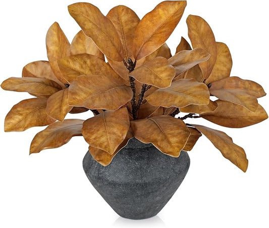 Briful Artificial Magnolia Leaves Stems 3 Pack 22in Yellow Brown Fake Magnolia Branches for Vase Fall Leaves Stems for Home Room Arrangements Centerpieces Thanksgiving Décor (Vase Not Included)