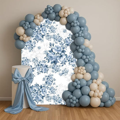 Arch Backdrop Cover Baby in Bloom Baby Shower Arch Stand Spandex Fabric Cover Blue Flowers Floral Pink Bows Girls Birthday Party Baptism Decorations (2.6X6ft,G-3856)