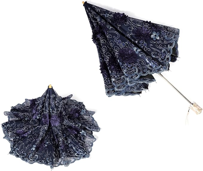 LCY Embroidered Lace Double-deck Anti-UV Parasol Sun/Rain/Snow Folding Umbrella