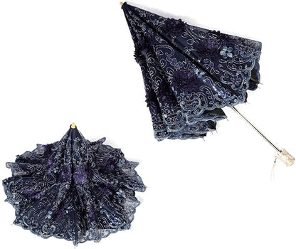 LCY Embroidered Lace Double-deck Anti-UV Parasol Sun/Rain/Snow Folding Umbrella