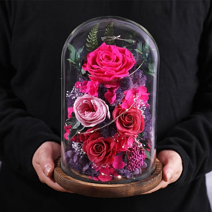 Flowers for Delivery Preserved Flowers Rose in Glass Dome,Reddish Rose Forever Flowers Birthday Gifts for Women Mom Grandma Friend Gifts for Her,Home Decor