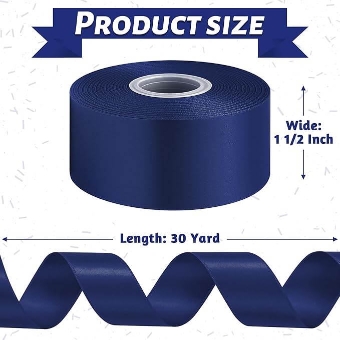 Fullive 1 1/2 Inch Navy Blue Ribbon, 30 Yards Navy Blue Ribbons for Crafts, Polyester Ribbon for Gift Wrapping for Birthday Graduate Christmas Decorations DIY Bows Wrapping Bouquet Floral Arrangements