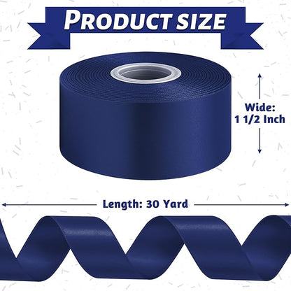 Fullive 1 1/2 Inch Navy Blue Ribbon, 30 Yards Navy Blue Ribbons for Crafts, Polyester Ribbon for Gift Wrapping for Birthday Graduate Christmas Decorations DIY Bows Wrapping Bouquet Floral Arrangements