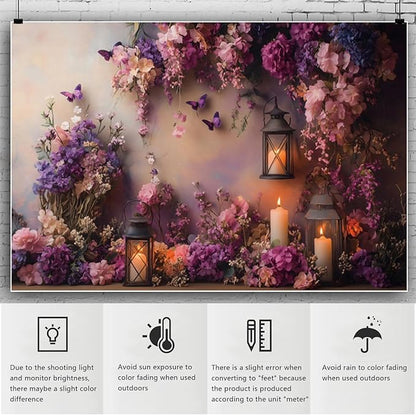 YongFoto Elegant Flower Wall Backdrop 5x3ft Floral Butterfly Candle Photography Background Baby Bridal Shower Wedding Girl Birthday Party Banner Room Decor Portrait Photoshoot Wallpaper Photo Booth
