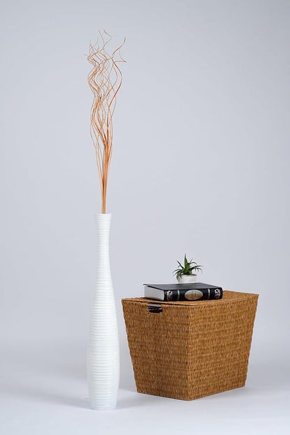 Leewadee Large White Home Decor Floor Vase - Wooden 26 inch Tall Farmhouse Decor Flower Holder for Fake Plant and Pampas Grass