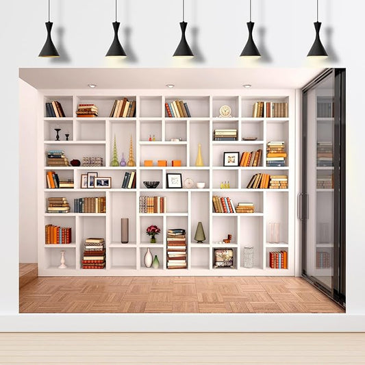 Bookcase Photography Backdrop School Library Study Bookshelf Scene Children Photography Backgrounds Customized Photographic Backdrops for Photo Studio Office Conference Decor 5x4ft