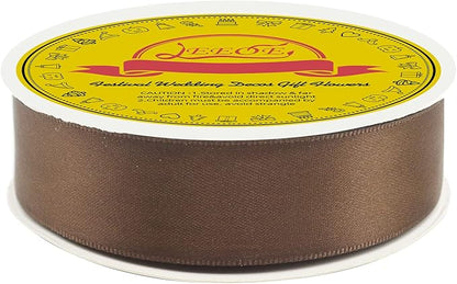 Double Face Brown Satin Ribbon 1 inch X 25 Yards Polyester Brown Ribbon for Gift Wrapping Very Suitable for Weddings Party Invitation Decorations and More