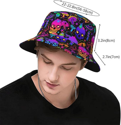 Mushrooms Skulls Cool Bucket Hat Beach Sun Hat Beach Fishing Hat for Men Women