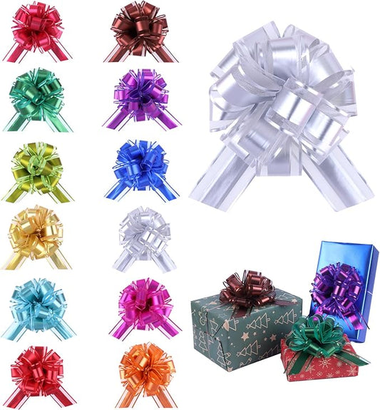 12Pcs Mixed Color Pull Bow Wrapping Pull Bow Ribbon Pull Bows for Wedding Baskets,6 Inches Diameter Gift Bows, Large Bows for Presents (Style5, 12Pcs)