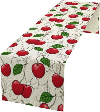 Red Cherry Table Runner,Spring Summer Fruit Tropical Birthday Party Decorations Dining Room Home Kitchen Table Decor 13 x 120In