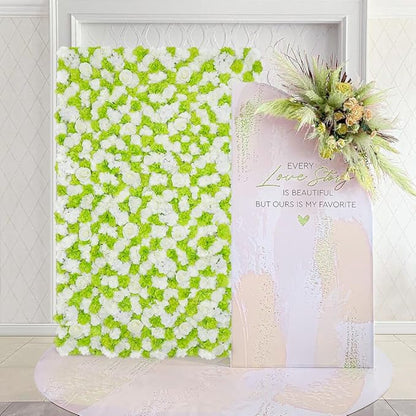 Green White Flower Wall Wedding Photo Backdrop 5ftx3.74ft 3D Fake Floral Wall Rose Party Backdrop for Baby Shower Bridal Wedding Background Home Decor