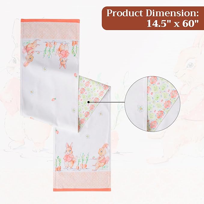 Maison d'Hermine Table runner 100% Cotton Double Layer Table Runners 72 inches long Decorative for Home Kitchen Dining Party Baby Shower Wedding Bridal Shower Spring Summer (Bunny Party, 14.50" x 72")