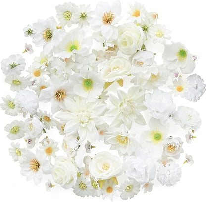 Floroom Mini Artificial Flower Heads Ivory & White Fake Peony Daisy Rose Multicolor Small Faux Silk Flower Heads for Cake Craft Garland Wedding Party Graduation Cap DIY Home Decoration, 0.8"-3.6"