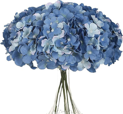 Silk Hydrangea Heads with Stems Artificial Flowers Heads for Home Wedding Decor,Pack of 10 (Sky Blue)
