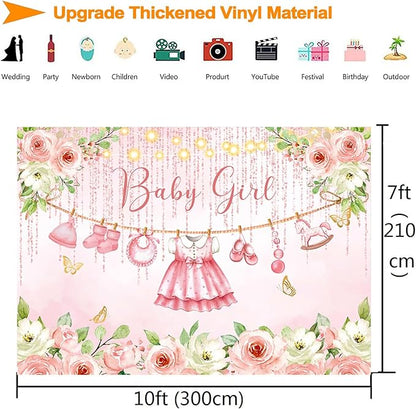 InMemory Baby Girl Shower Backdrop Pink Floral Decorations Glitter Rose Gold Clothes Photography Background Its a Sweet Girls Party Banner Photo Booth Supplies 10x7ft