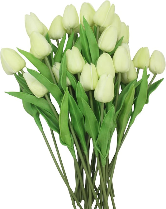 Artificial Flowers 10 Heads Mini Real Touch Artificial Tulip for Home Wedding Party Centerpiece Decoration (Green)