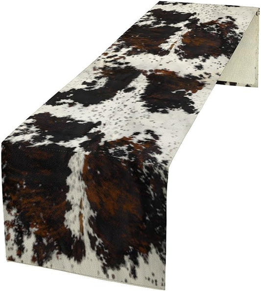 Cow Print Table Runner, Black White Cowhide Print Western Style Table Runner Country Farmhouse Cottage Cow Patten Table Decoration for Home Kitchen Dining, 13x60 Inch