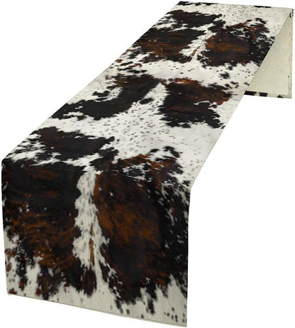 Cow Print Table Runner, Black White Cowhide Print Western Style Table Runner Country Farmhouse Cottage Cow Patten Table Decoration for Home Kitchen Dining, 13x108 Inch