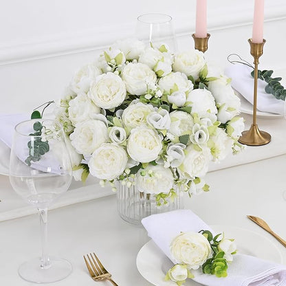 MARTINE MALL 12 Packs Peonies Artificial Flowers, White Artificial Peonies, Silk Peonies Flowers Fake Peonies Artificial Flowers Peonies Bouquet for Centerpiece Table Wedding Party Home Decor
