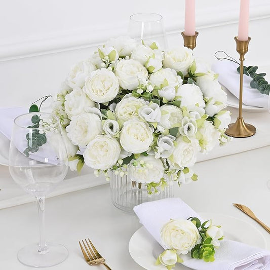 MARTINE MALL 12 Packs Peonies Artificial Flowers, White Artificial Peonies, Silk Peonies Flowers Fake Peonies Artificial Flowers Peonies Bouquet for Centerpiece Table Wedding Party Home Decor