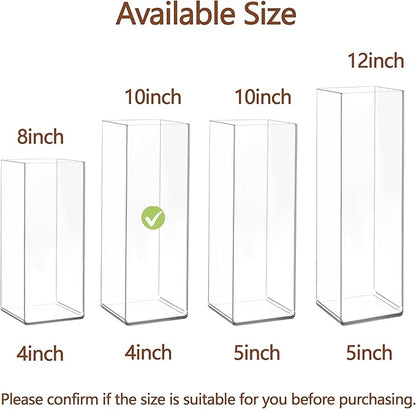 Acrylic Square Flower Vase, Non-breakable Vase, 4" x 4" x 10" Tall Clear Vases for Flower, Large Cube Floral Plant Container, Planter Terrarium for Wedding Party Event, Home Office Decor