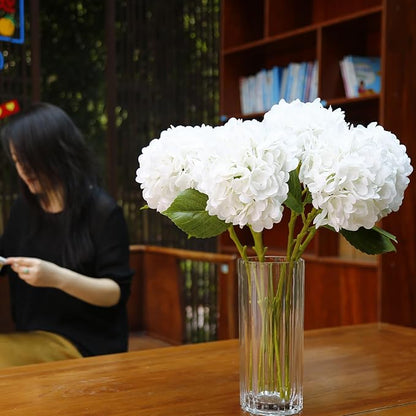 Hydrangea Artificial Flowers with Stems 6 PCS 19.3" Latex Faux Hydrangea Fake Flowers Bulk Real Touch for Vase Indoor Home Decoration Wedding Centerpieces Arrangements (White)