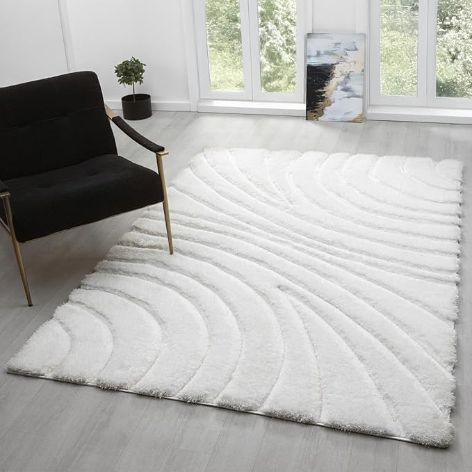 LUXE WEAVERS Lantanas Collection 7070 Cream 8x10 Modern Shag Geometric Area Rug