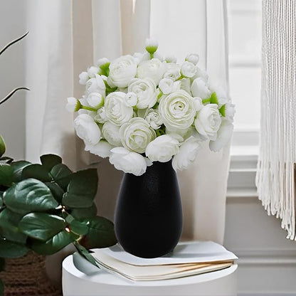 24 Pcs Ranunculus Artificial Flowers 10.5", Mini Faux Silk Ranunculus with Stem, Fake Flowers for Home Decor Indoor Wedding Bouquets Centerpieces (White)
