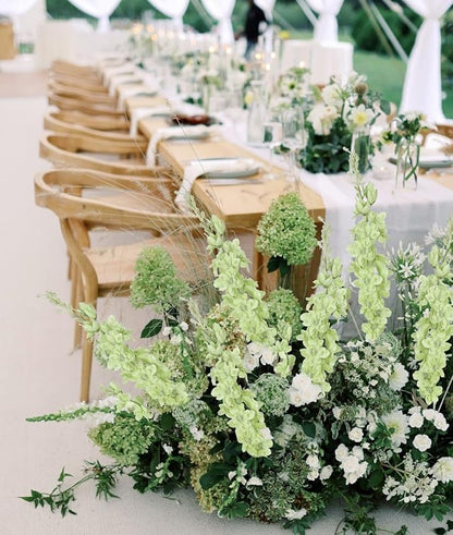 8PCS Delphinium Artificial Flowers Larkspur Fake Green Flowers 33.5in Long Stem Faux Silk Flowers for Tall Vases for Home Wedding Floral Arrangement Centerpiece Table Decorations (Light Green)