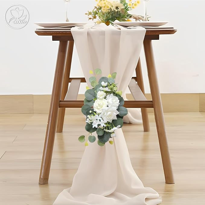 Artificial Wedding Arch Flowers for Wedding Sign,Set of 2 for Wedding Welcome Ceremony Sign,Faux Floral Swags,Wedding, Banquet and Reception Backdrop Floral Decoration (White Champagne)