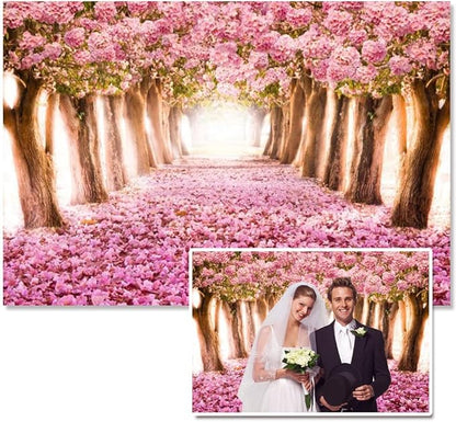 AOFOTO 15x10ft Spring Cherry Blossom Backdrop Sweet Pink Flowers Tree Floral Petal Boulevard Photography Background Baby Shower Photo Studio Props Girl Infant Adult Artistic Portrait Vinyl Wallpaper