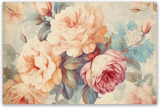 Placemats Set of 4 Waterproof Oilproof Table Mats Vintage Rose Pattern Washable Wipeable Heat Resistant Easy to Clean for Indoor Outdoor Party Kitchen Dining Table Decoration 12 * 18in