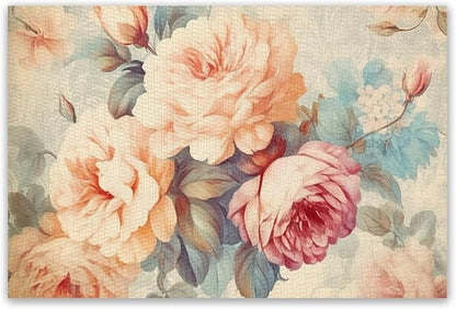 Placemats Set of 4 Waterproof Oilproof Table Mats Vintage Rose Pattern Washable Wipeable Heat Resistant Easy to Clean for Indoor Outdoor Party Kitchen Dining Table Decoration 12 * 18in