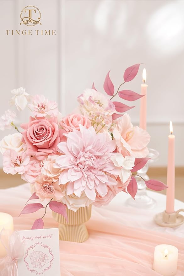 TINGE TIME Artificial Flowers Light Pink Flower Combo for DIY Wedding Bouquets Table Centerpieces Arrangements Party Baby Shower Home Spring Decorations
