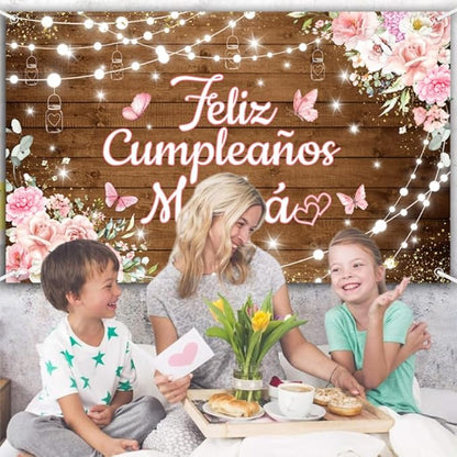 Feliz Cumpleaños Mama Backdrop Mexico Happy Birthday Mom Photography Background Best Mother Ever I Love Mom Birthday Party Decorations Banner Photo Studio Props 70.8 x 43.3 inch