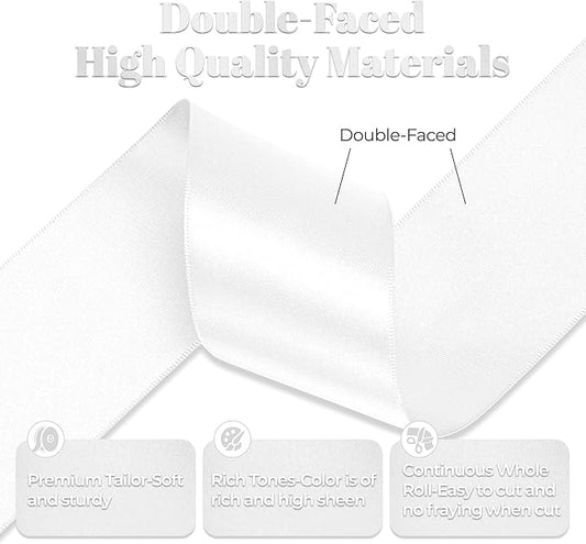 White Satin Ribbon, Double Faced 2 Inch X 50 Yards White Ribbon, Premium Satin Ribbon for Gift Wrapping, Crafts, Hair Bow Making, Sewing, Flower Bouquet, Wedding Party Decor