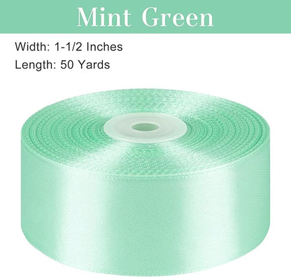 1-1/2 Inches 50 Yards Mint Green Satin Ribbon, Solid Fabric Ribbon Roll for Flower Bouquets, Gift Wrapping, Wedding, Handmade Crafts