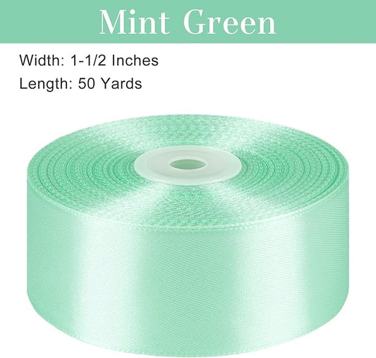 1-1/2 Inches 50 Yards Mint Green Satin Ribbon, Solid Fabric Ribbon Roll for Flower Bouquets, Gift Wrapping, Wedding, Handmade Crafts