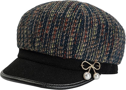 Women Retro Classic Visor Newsboy Cabbie Cap Beret Hats with Flower Buckle for Woman Ladies