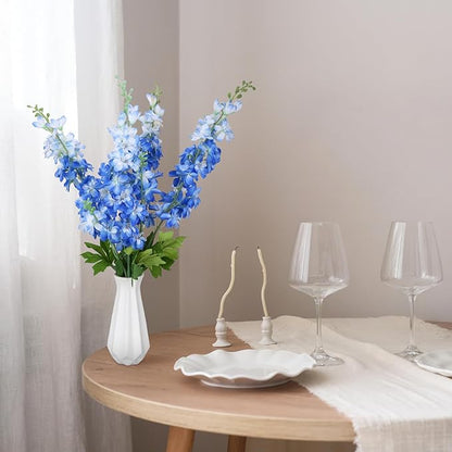 4 Pcs Blue Delphinium Artificial Flowers 33.1'' Faux Flowers Lifelike Fake Larkspur Long Stem Silk Plant for Wedding Party Tall Vase Outdoor Bouquet Decor