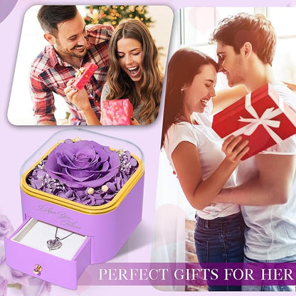 Beferr Birthday Gifts for Women Preserved Real Rose with Necklace Eternal Roses Forever Flowers for Delivery Prime Christmas Day Gifts for Mom Grandma Wife Sister Her from Daughter