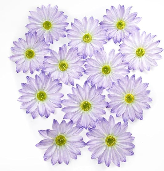Daisy Silk Flower Heads, 12 Pcs Artificial Daisy Flower Heads, 3.5 Inch Light Purple Floral Heads Fake Daisies for Decoration, DIY Craft, Vase, Flower Arrangement, Hats, Costume, Hair